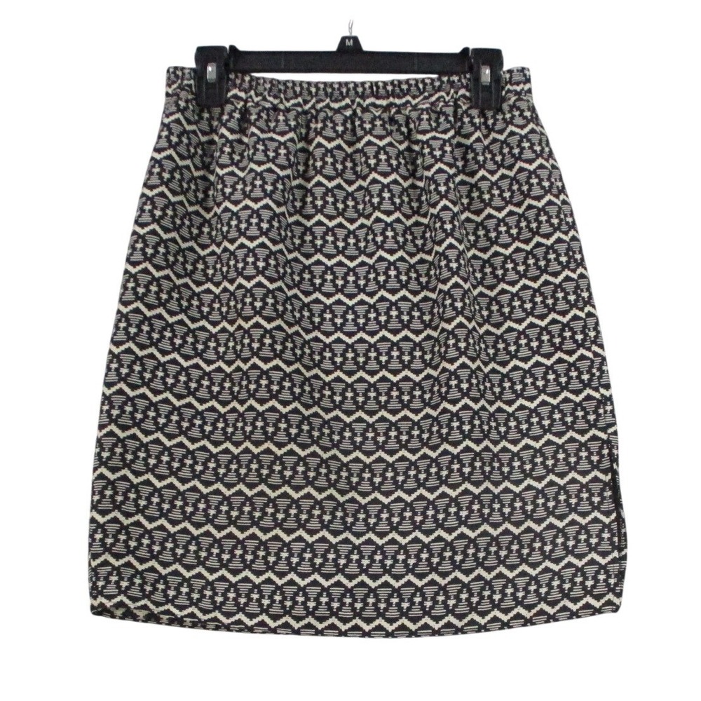 Ann Taylor LOFT Black White Geometric Ikat Print Elastic Waist Mini Skirt Small